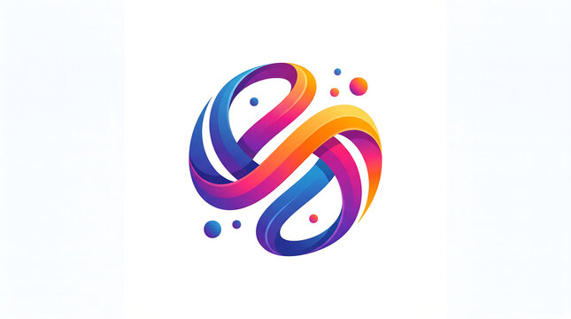 Abstract colorful infinity logo icon, vibrant 3D twisted ribbon shape, modern geometric spiral design element for corporate branding and tech identity