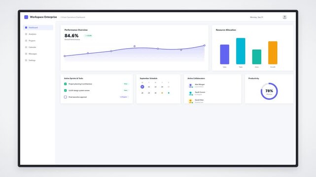 Modern Business Dashboard Interface with Data Analytics and Performance Metrics UI