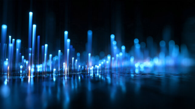 Abstract Glowing Blue Digital Data and Fiber Optics Background