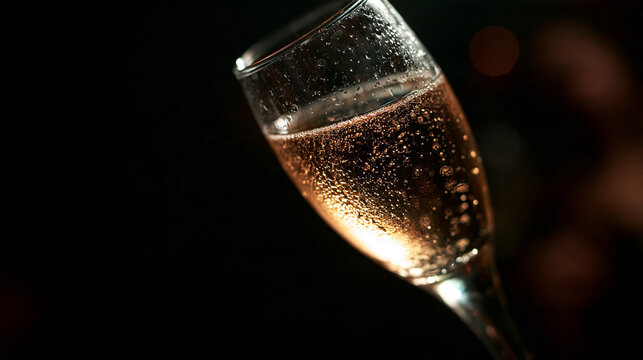 Champagne Flute with Sparkling Wine on Dark Background