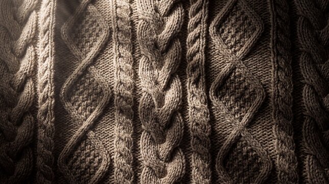 Close-Up of Cable Knit Wool Sweater Texture Background
