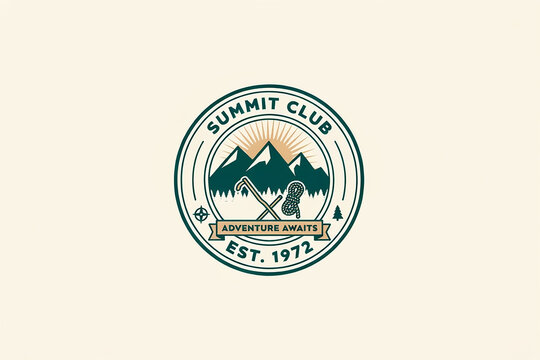 Summit club vintage adventure hiking logo with mountains