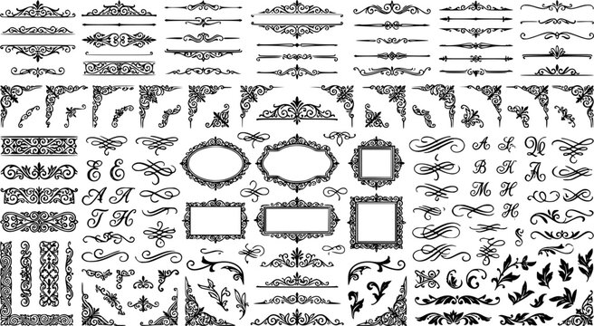Huge collection of vector calligraphic elements and page decorations in vintage style
