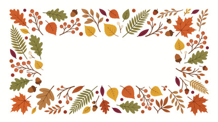 Fototapeta premium Autumn Botanical Border with Leaves, Berries and Acorns Decorative Frame