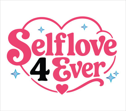 Pink self love heart shape with glitter stars and number four Vector, illustration