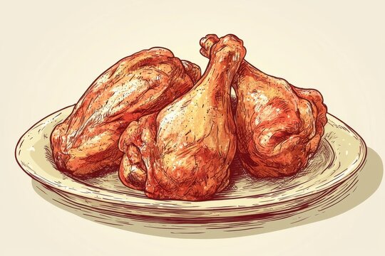 Stylized Drawing of Crispy Chicken Wings on a Plate