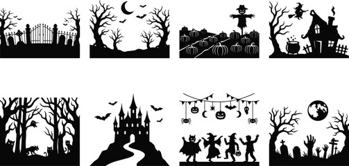 Fototapeta premium Halloween Silhouette Scene Collection