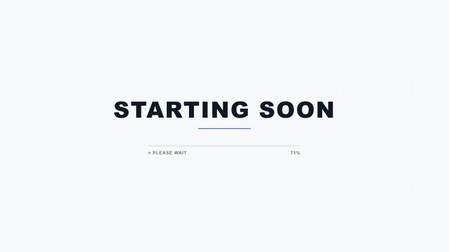 Minimalist Screen Displaying 'Starting Soon' Message with a Progress Bar for an Upcoming Online Event or Live Broadcast