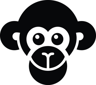 Cute monkey head silhouette, minimalist cartoon animal face vector icon for logo design