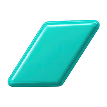 Glossy teal parallelogram shape with a smooth 3D surface isolated on a clean white background