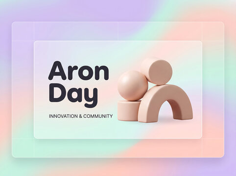 Modern graphic design featuring Aron Day with innovation and community concept illustration