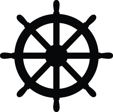 Vintage nautical ship steering wheel silhouette, maritime boat helm vector illustration