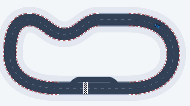 Top view vector illustration of a racing circuit track layout featuring a sports car and checkered finish line on a plain background