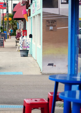 Carolina Beach, NC - USA - 9-10-2026: Shops and restaurants in downtown Carolina Beach, North Carolina