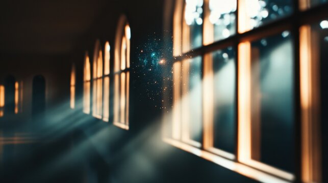 Sunlight Rays Shining Through Church Windows Creating Spiritual and Hopeful Atmosphere