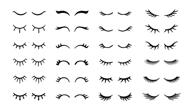 A comprehensive collection of diverse eyelash styles and shapes for beauty and cosmetic applications