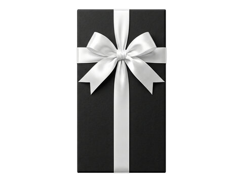 Rectangle black gift box with white ribbon