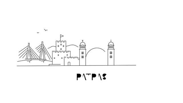 Simple line art shows Patras skyline