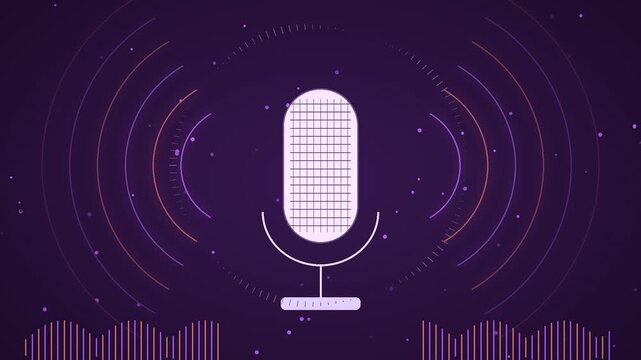 Microphone With Sound Waves and Audio Spectrum Visualization on Dark Tech Background