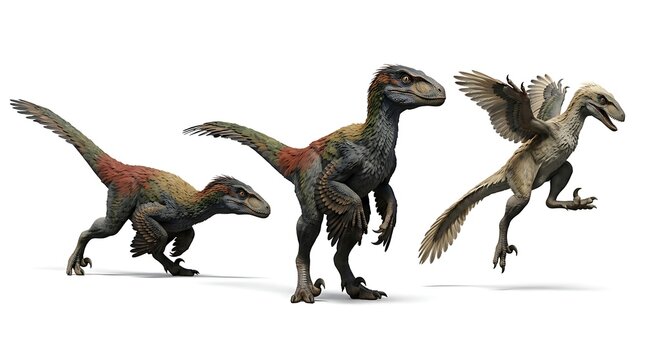 Dinosaur Raptor Pack in Dynamic Poses on White Background