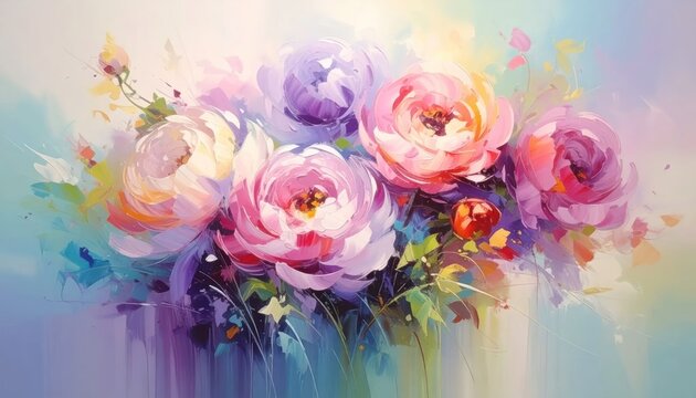 Soft Watercolor Roses in Pastel Colors.