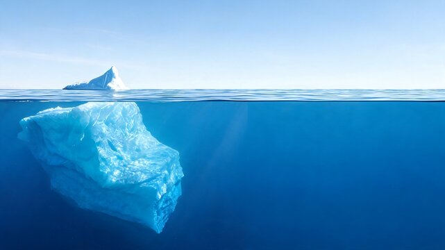 underwater cross section of iceberg showing hidden mass below surface
