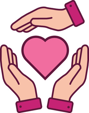 Breast Cancer Awareness Pink Ribbon Heart and Caring Hands Isolated on Transparent Background