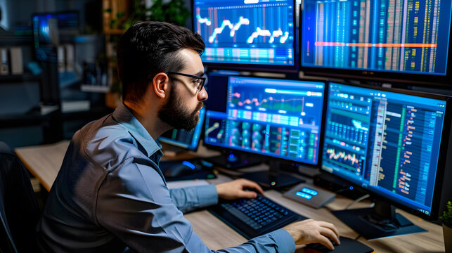 Technology analyst using digital investing data to evaluate market trends and financial opportunities.