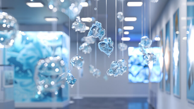 Modern research laboratory featuring detailed 3D models for scientific discovery, innovation and analysis.