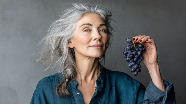 Natural Winemaker in Triadic Teal-Violet-Amber Light &mdash; Backlit Grape Cluster Editorial Portrait

