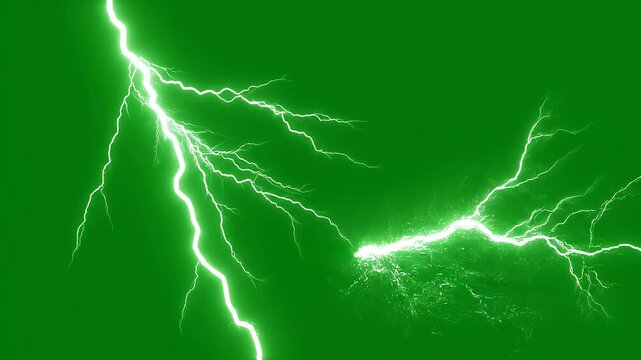Electric green lightning strikes emanating from a dark void during a storm