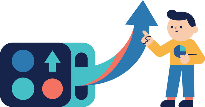 Man following growth arrow from traffic light illustration