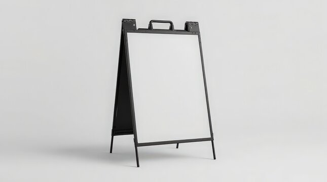 A-frame signboard mockup stands on a clean white background with space for promotional text branding.