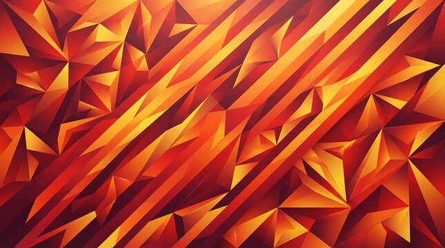 Abstract geometric background with orange and red triangular facets and diagonal lines