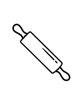 Wooden Rolling Pin Black Outline Isolated on White Background