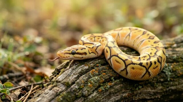 firefly ball python close up in west african rainforest morning light video