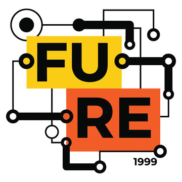 Futuristic typography of the word Future with circuit lines