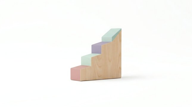 Colorful wooden block staircase illustration with gradient steps for design and educational purposes