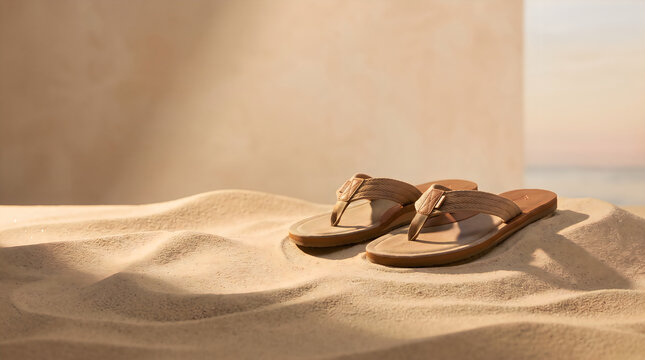 Australia day flip flops resting on sandy beach in a peaceful sunny coastal landscape during summer season