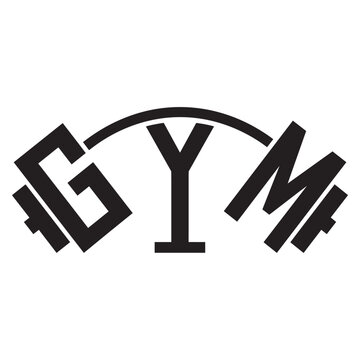 Minimalist black gym logo with arched barbell connecting letters
