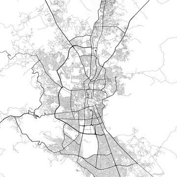 Minimal vector city map of Sanaa with streets, districts and road network
