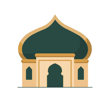 Green and gold mosque dome vector illustration isolated on background