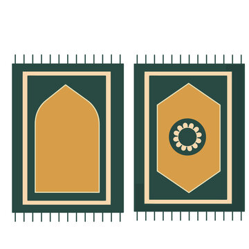 Green and gold islamic prayer mats vector illustration isolated on background