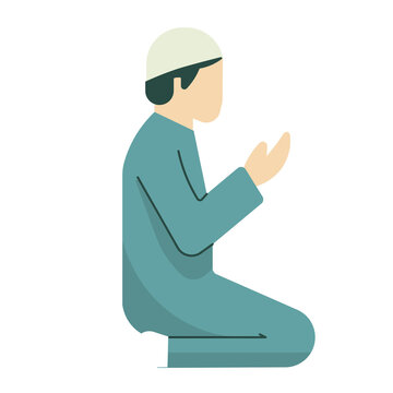 Muslim man kneeling and praying in dua vector illustration isolated on background
