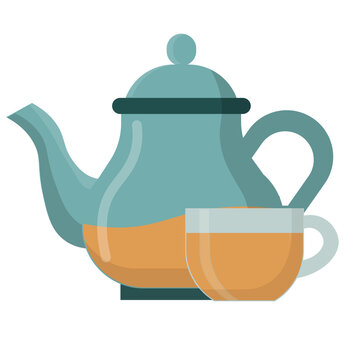 Classic teapot and cup vector illustration isolated on background