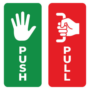 Push and pull door signs set with green and red icons