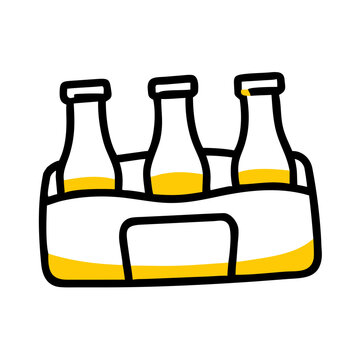 Beer bottle pack in carrier hand drawn vector illustration isolated.