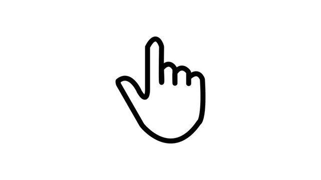 Animated finger touch linear icon. Touchscreen control gesture. Smartphone display. Pointing up and white background. 4k video animation  