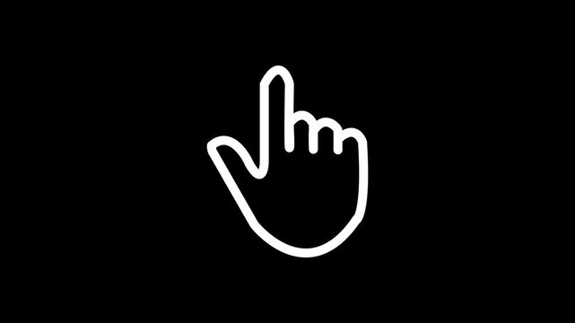Animated finger touch linear icon. Touchscreen control gesture. Smartphone display. Pointing up and black background. 4k video
