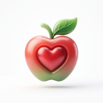 premium 3D healthy lifestyle icon combining an apple, heart and leaf,